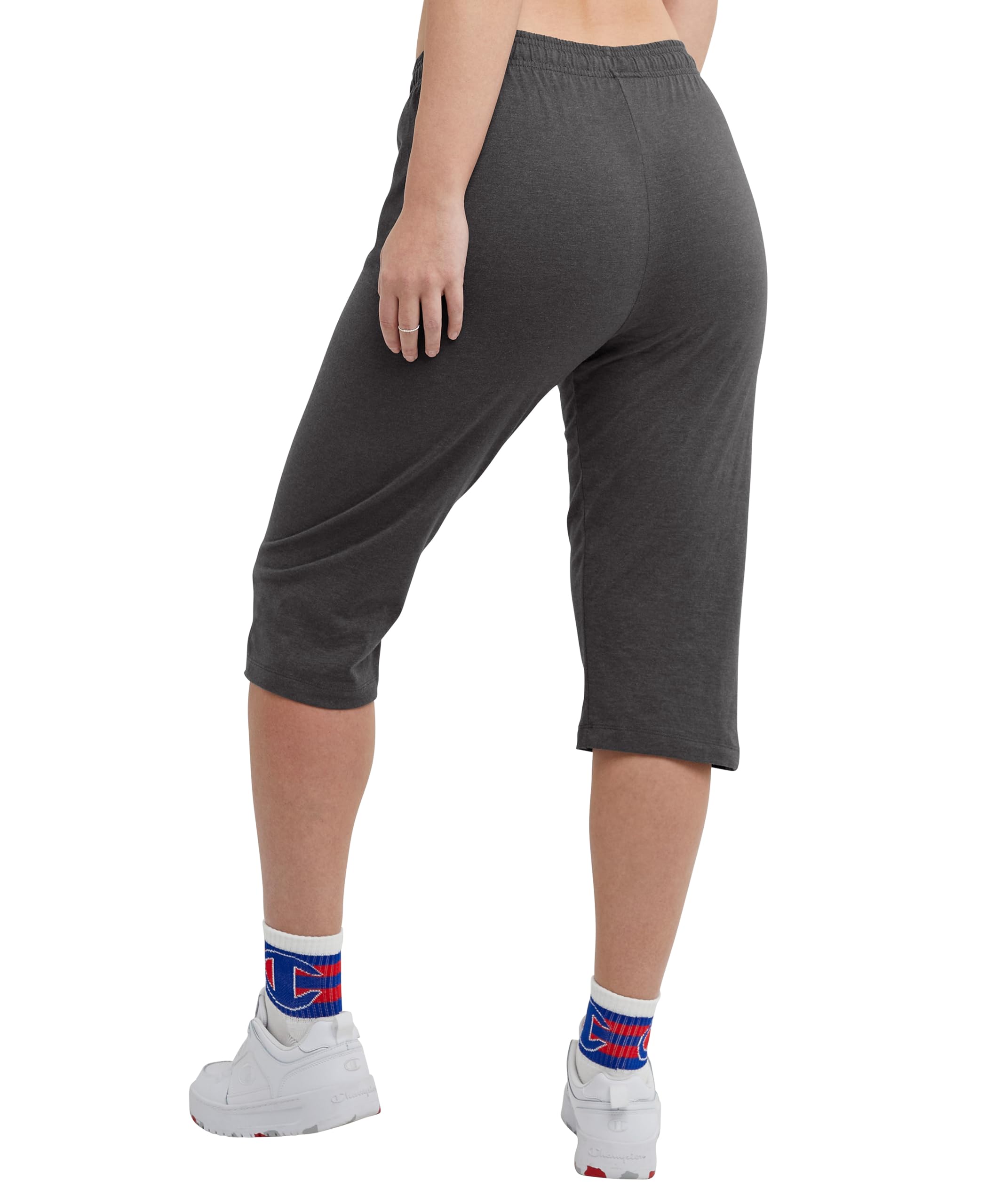 Champion, Lightweight Lounge Cropped Pants, Jersey Knit Capri for Women, 18, Granite Heather, X-Large