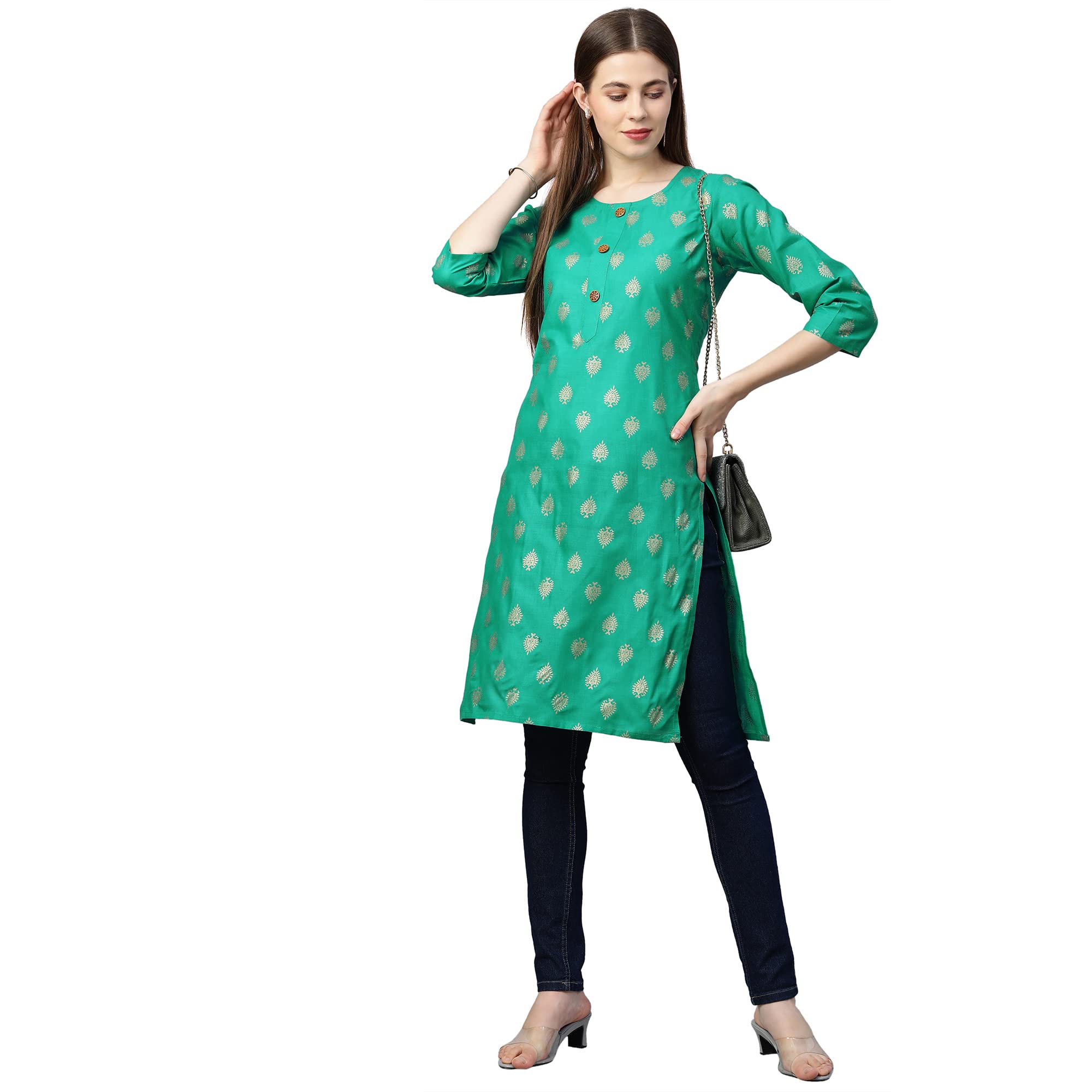 Anni Designer WomenS Cotton Straight Kurta (Kt-Cot-10158-Green_Xxl_Green_Xx-Large)
