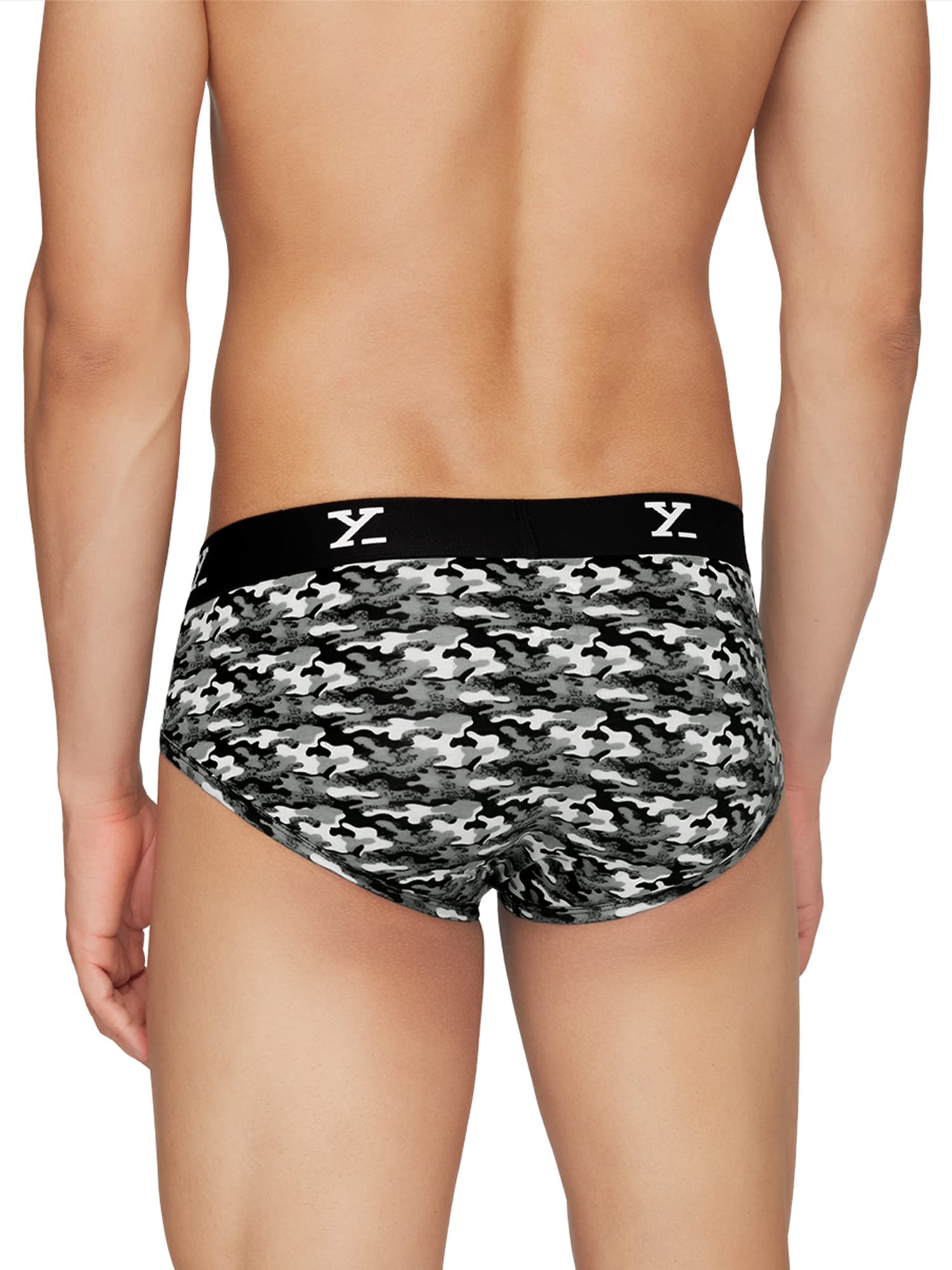 XYXX Mens Underwear Shuffle IntelliSoft Antimicrobial Micro Modal Brief Pack of 5 (Camo Blue & Orange ; Lightning Bolt ; Camo M