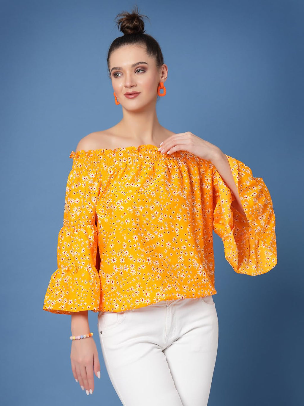 OOMPH! Off Shoulder Tops for Women, Yellow - mt744