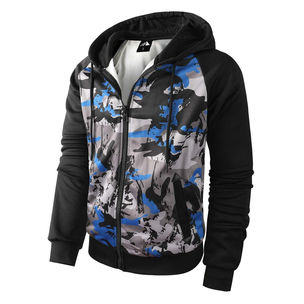 COOKFIP Men's Zip Up Color Block Hoodie Fleece Gym Workout zippered Sweatshirt Fashion Long Sleeve Hooded WIth Pocket (17# blue 