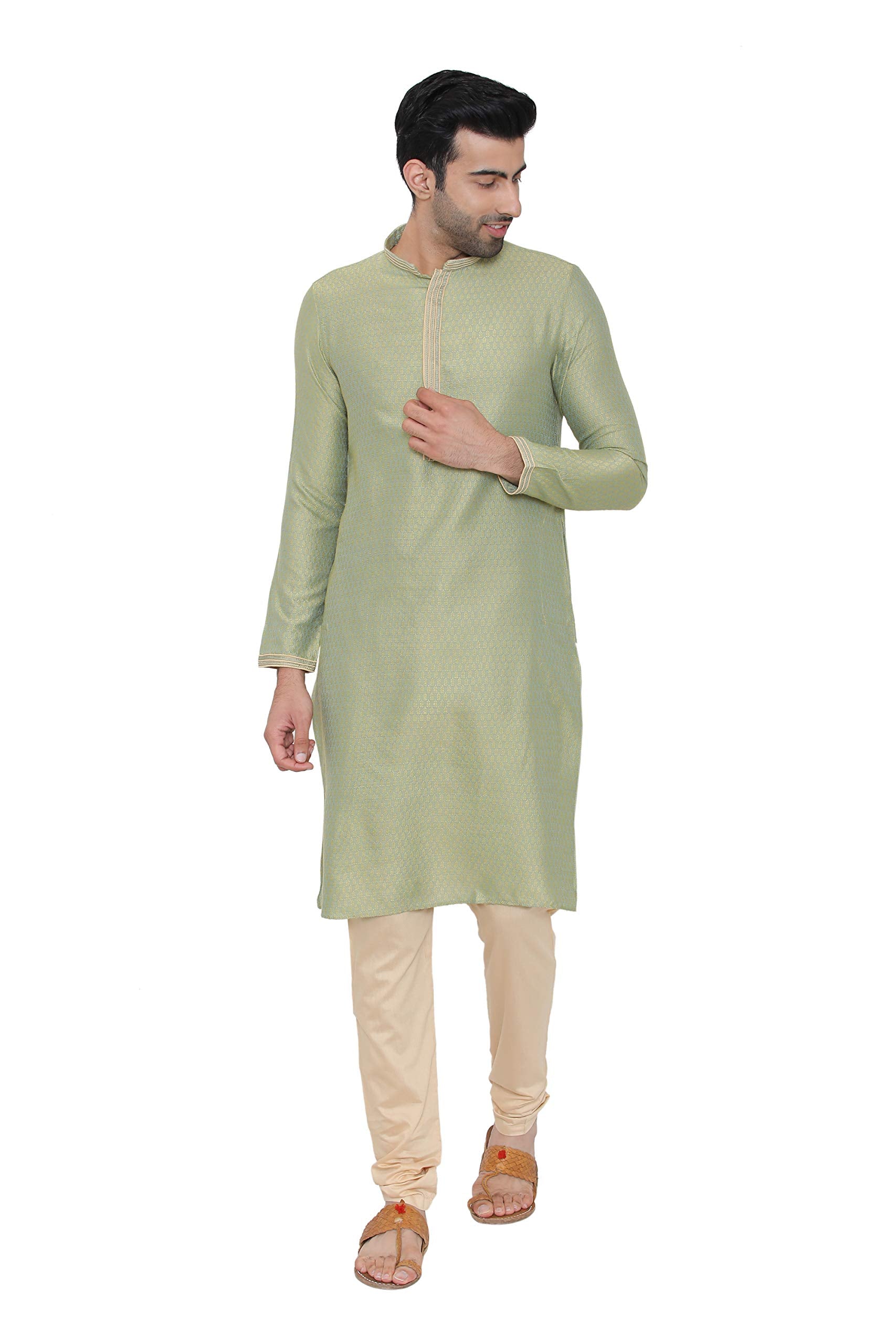 Manyavar MenS Silk Blend Kurta Chudidar Pyjama (Sdes416_Light Green_L)