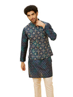 Manyavar Mens Blue Blended Viscose Kurta Jacket Set