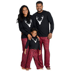 IFFEI Matching Family Pajamas Sets Christmas PJ's with Deer Long Sleeve Tee and Plaid Pants Loungewear 8-9 Years Black