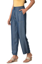 Aurelia Blue Solid Lyocell Parallel Trousers for Womens Ethnic Bottomwear