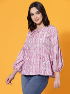 OOMPH! Peplum Tops for Women, Pink - mt533