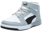 PUMA Rebound Layup Hook and Loop Sneaker, White Black-Cool Mid Gray, 12.5 US Unisex Little Kid