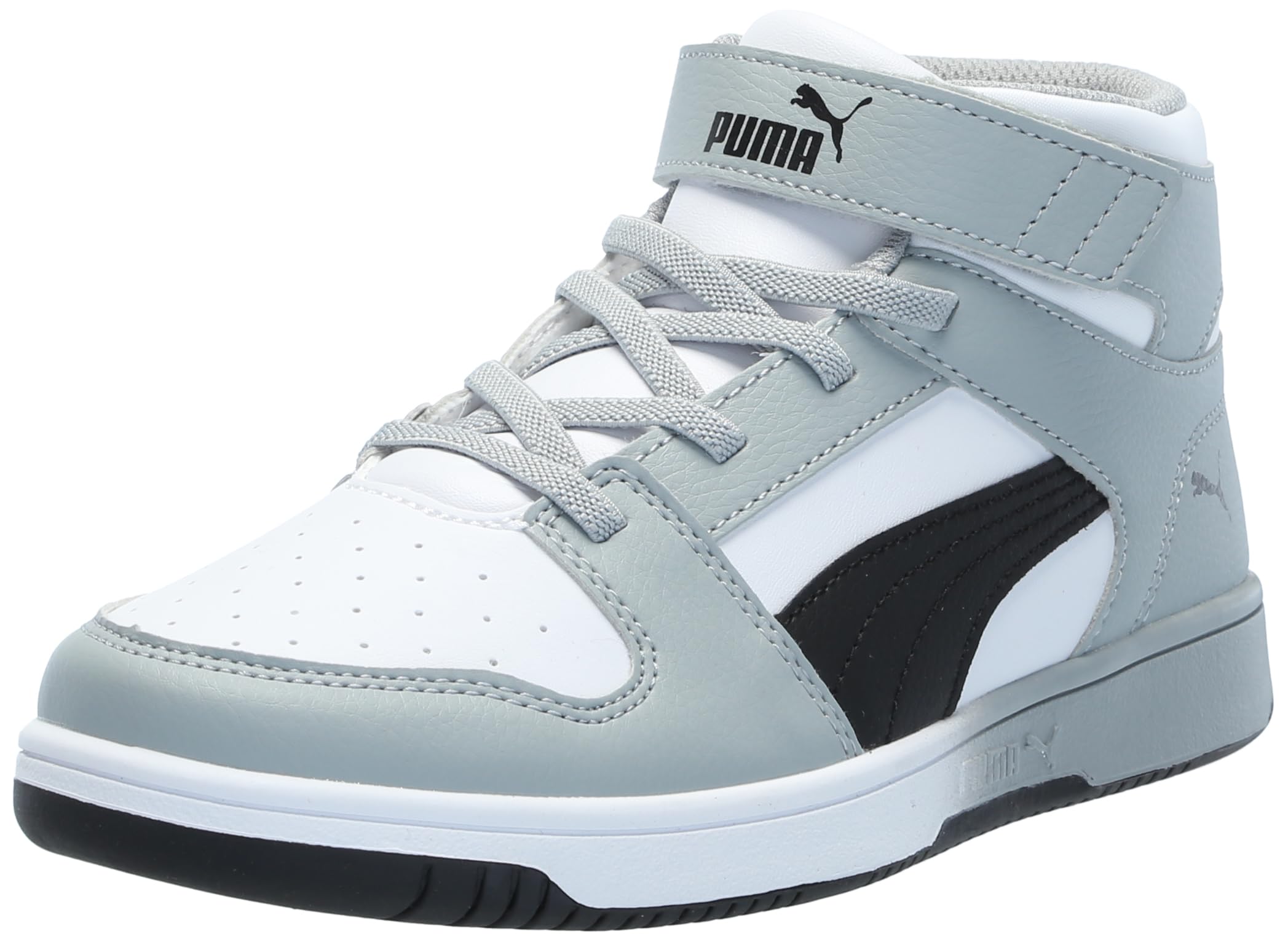 PUMA Rebound Layup Hook and Loop Sneaker, White Black-Cool Mid Gray, 12.5 US Unisex Little Kid