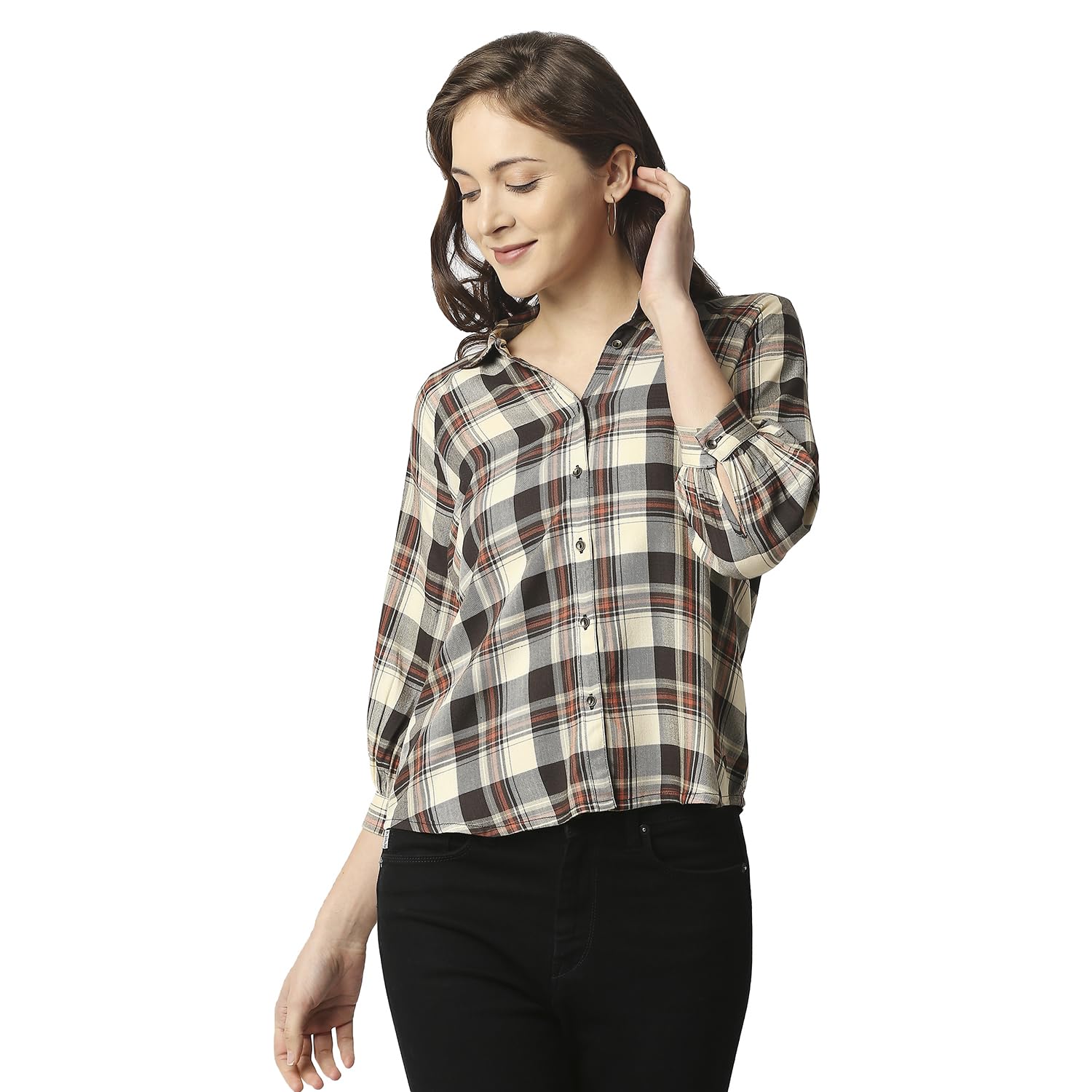 Pepe Jeans Solid Viscose Collar Neck Womens Casual Shirt (Brown, Small)