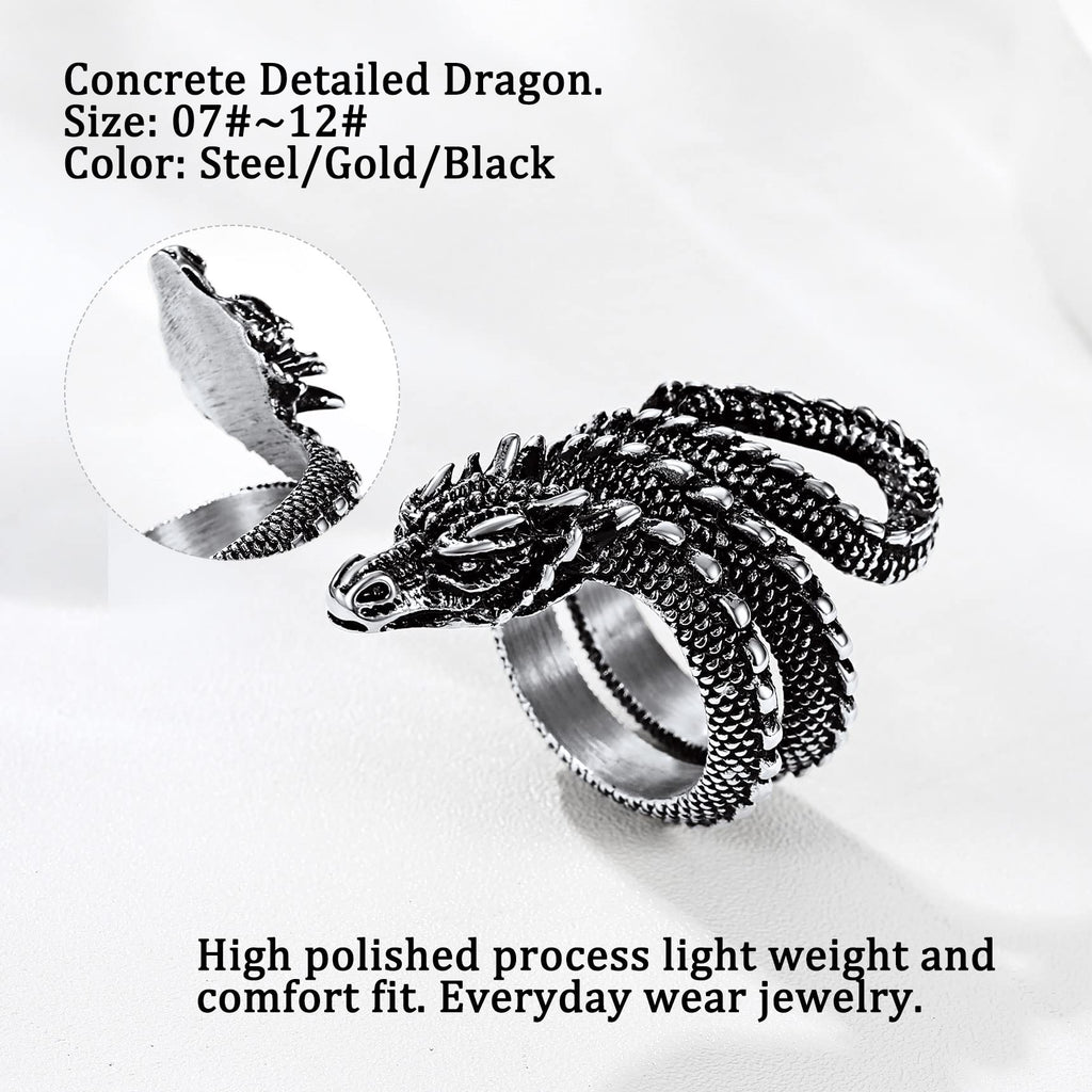 Bestyle Cool Stainless Steel Dragon Ring for Women Men Cool Rings Dragon Jewelry Gothic Punk Finger Rings Fashion Halloween Cost