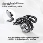 Bestyle Cool Stainless Steel Dragon Ring for Women Men Cool Rings Dragon Jewelry Gothic Punk Finger Rings Fashion Halloween Cost