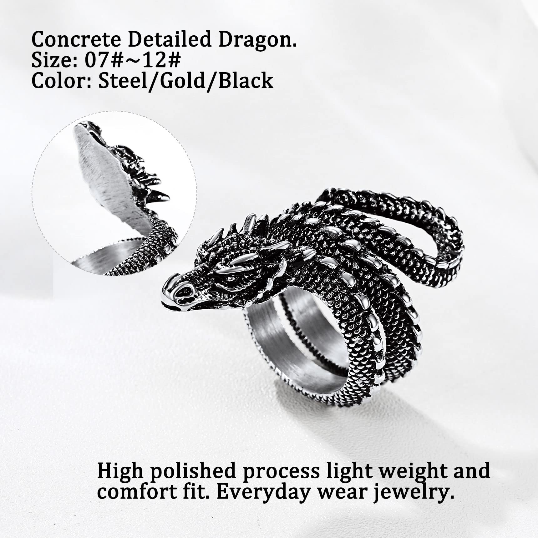 Bestyle Cool Stainless Steel Dragon Ring for Women Men Cool Rings Dragon Jewelry Gothic Punk Finger Rings Fashion Halloween Cost