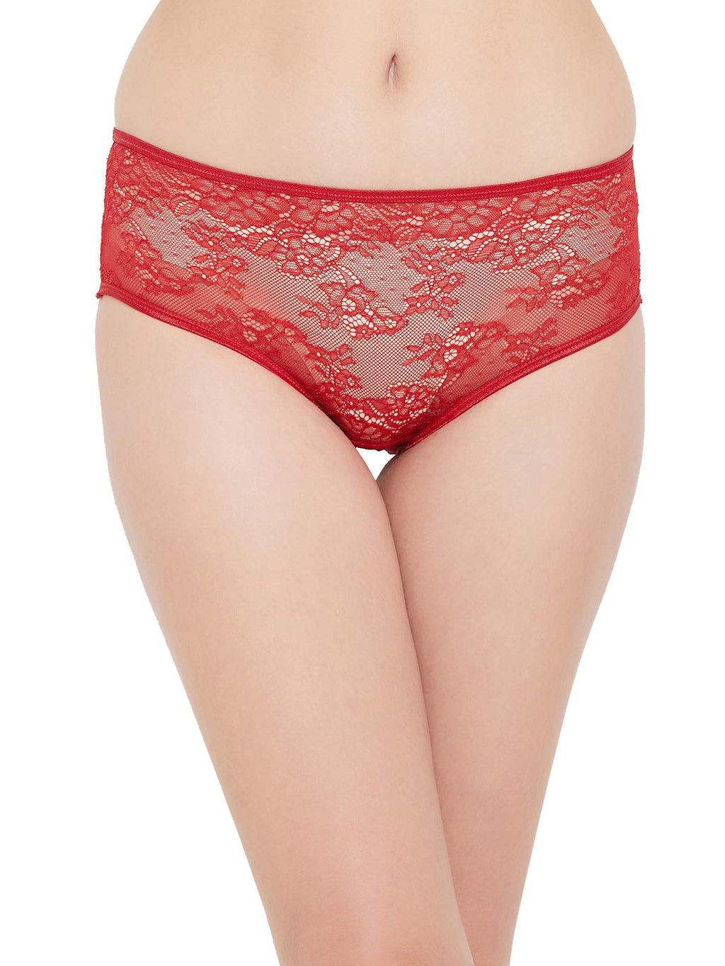 Clovia Womens Lace Mid Waist Hipster Panty with Criss-Cross Back (PN1905P04_Red_S)