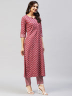 ANNI DESIGNER Womens Cotton Blend Straight Printed Kurta with Pant (Gapati Maroon_L_ Maroon_Large)