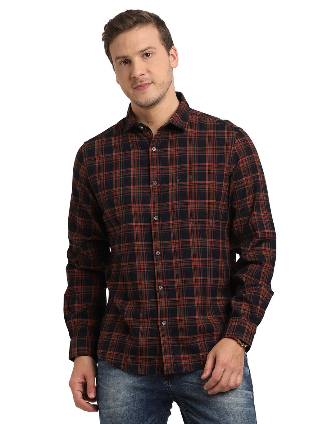 Turtle Men 100% Cotton Indigo Slim Fit Regular Fitvy Check Full Sleeve Casual Shirt