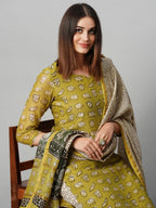 ANNI DESIGNER Womens Cotton Blend Straight Printed Kurta with Pant & Dupatta (Stamp Green_XXL_Green_XX-Large)