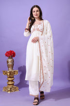 Pratham Blue WomenS Silk Embroidered Anarkali Kurta Palazzos With Dupatta |Kurta Sets For Women |Women Kurta | Women Embroidere