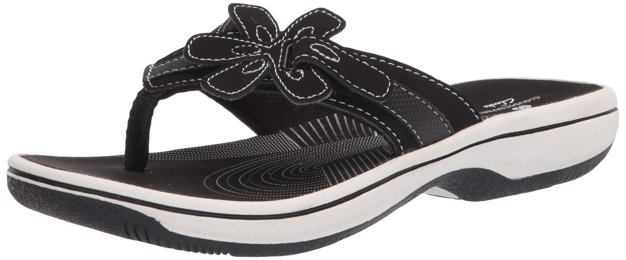 Clarks Women's Brinkley Flora Flip-Flop, Black Synthetic, 8