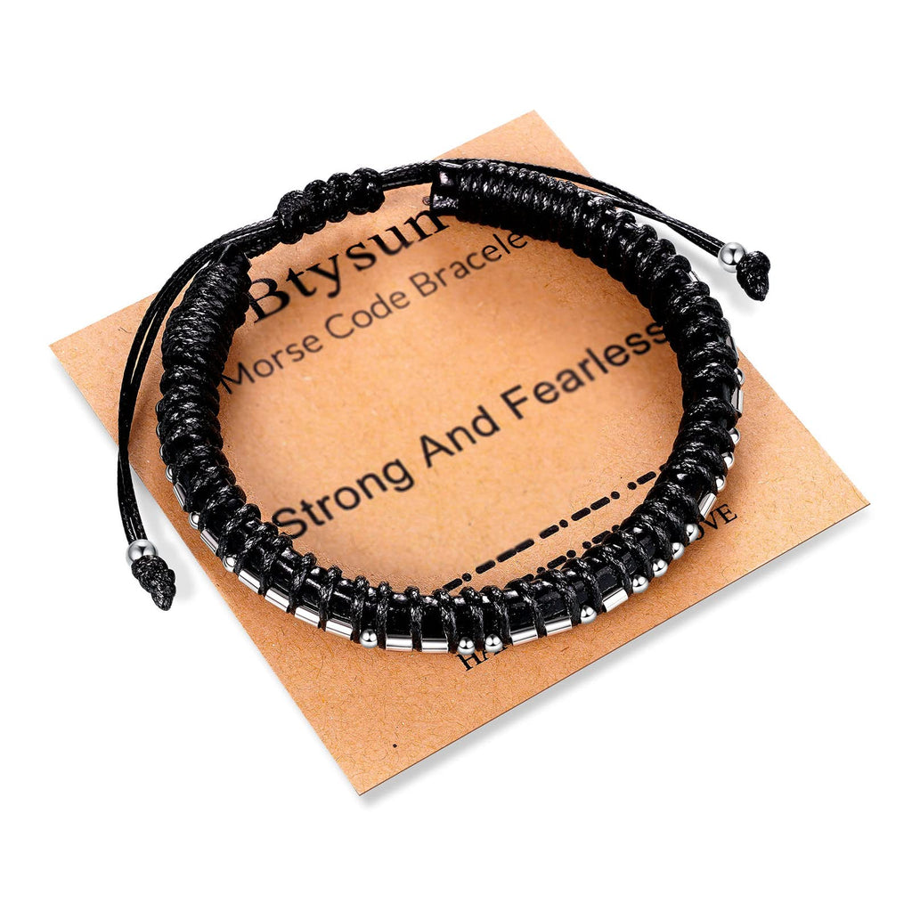 Inspirational Bracelets for Men Morse Code Jewelry Motivational Adjustable Leather Bracelet Boyfriend Husband Son Classmates Chr
