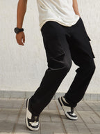 Hubberholme Men Black Smart Casual Summer Cotton Loose Fit Solid Trousers_16