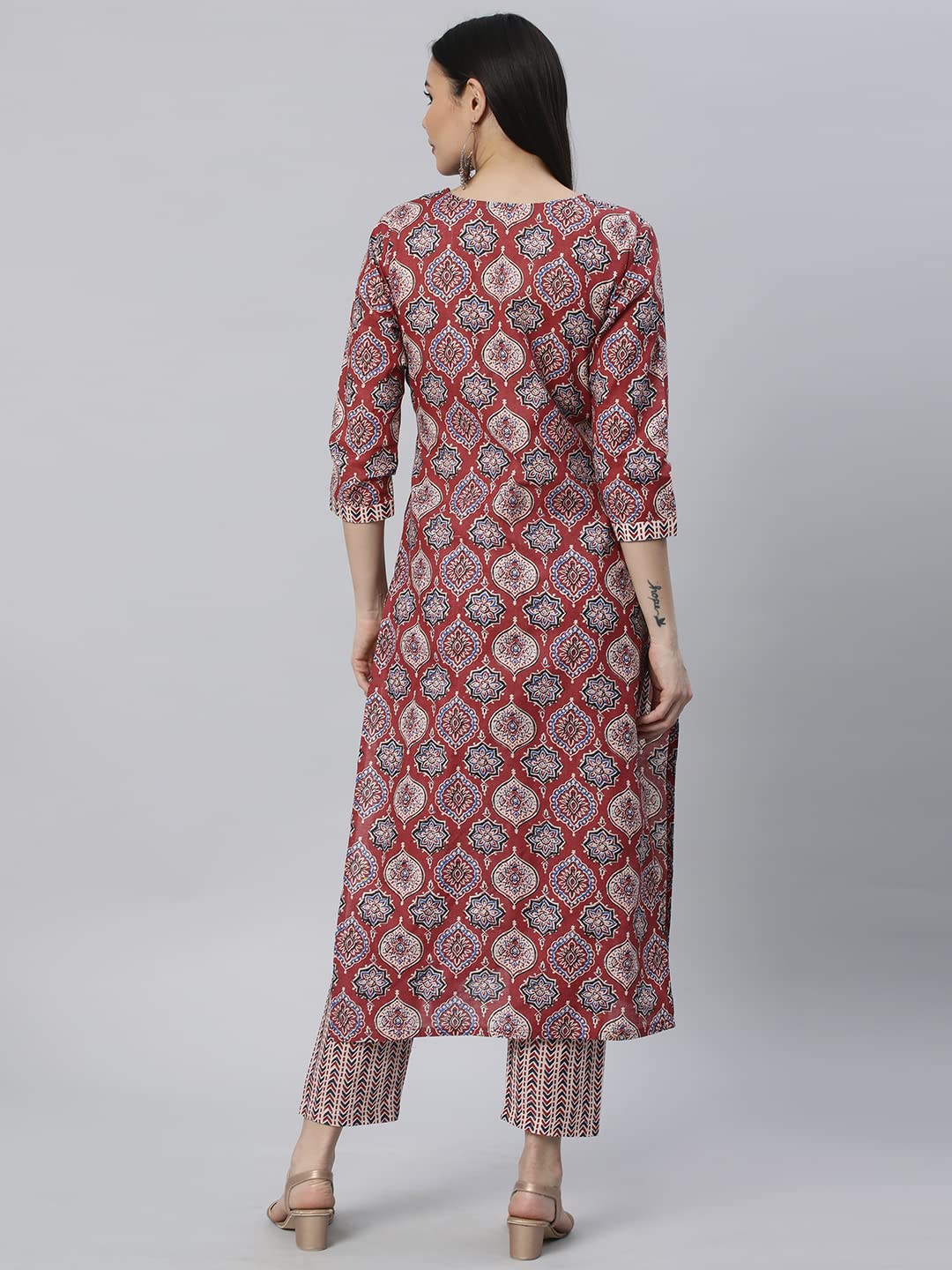 ANNI DESIGNER Womens Cotton Blend Straight Printed Kurta with Pant (Priyani Red-Nw6_S_Red_Small)