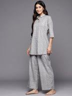 Libas Womens Printed Cotton Night Suit Set For Women Grey