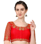 Vihu Fashion Womens Multicolor Heavy Hand Morpankh Sleeves Embroidery Thread Stone Work Phantom Silk Readymade Blouse for Saree
