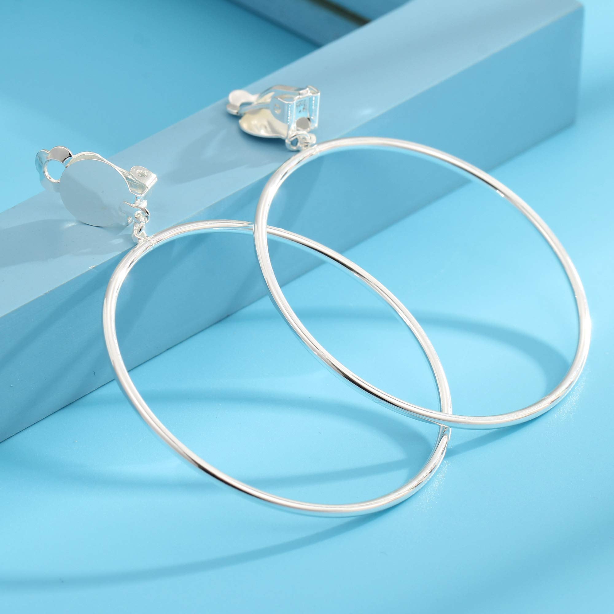 BIRSTONE Halloween Pirate Costumes for Women Clip on 2 Inch Large Big Hoop Minimalist Earrings