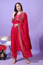 Pratham Blue WomenS Silk Embroidered Anarkali Kurta Palazzos With Dupatta |Kurta Sets For Women |Women Kurta |Women Embroidered