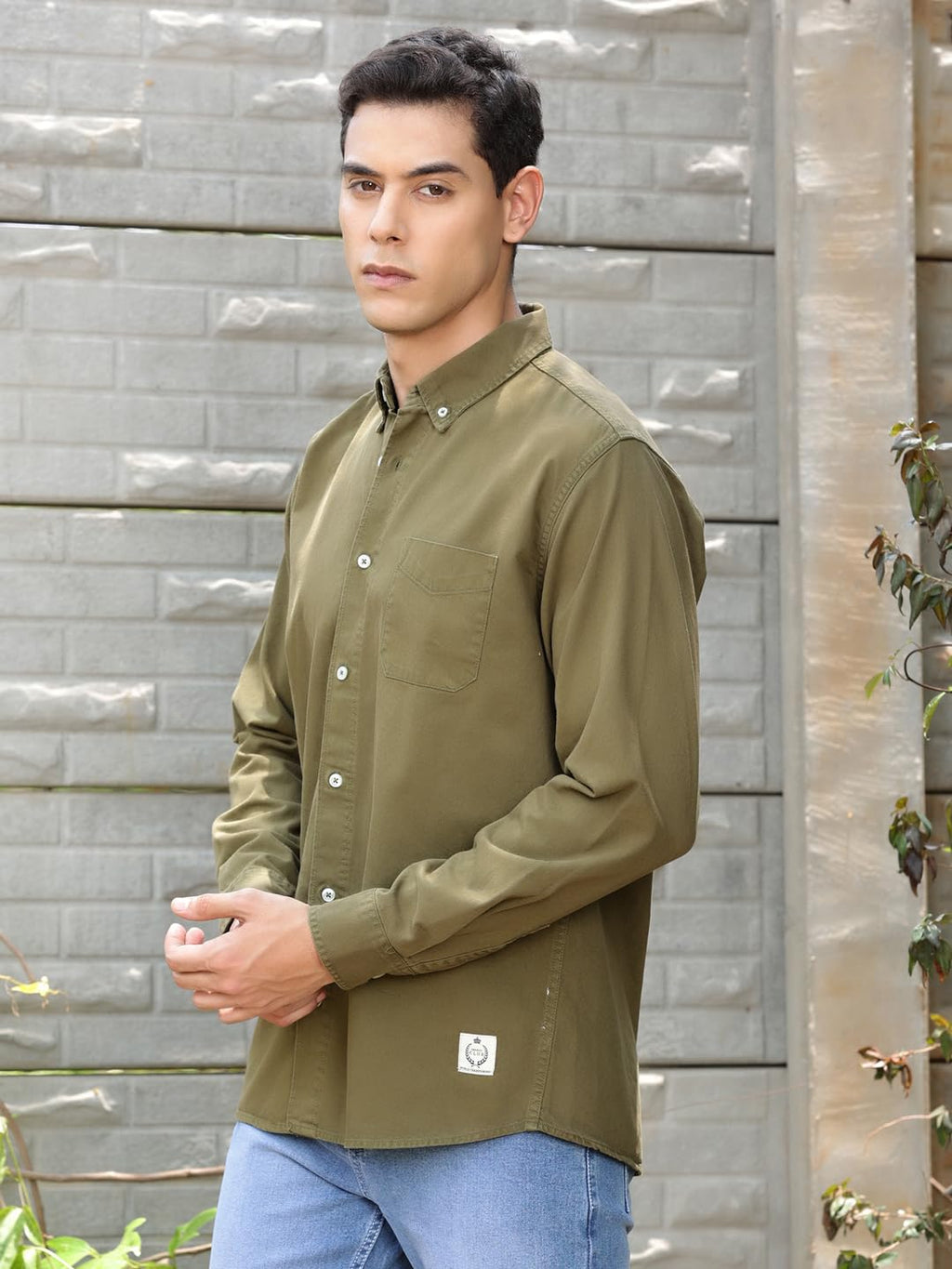 Thomas Scott Mens | Full Sleeve | Solid | Slim Fit | 100% Cotton | Spread Collar | Casual Shirts (Available in Plus Size) (Olive
