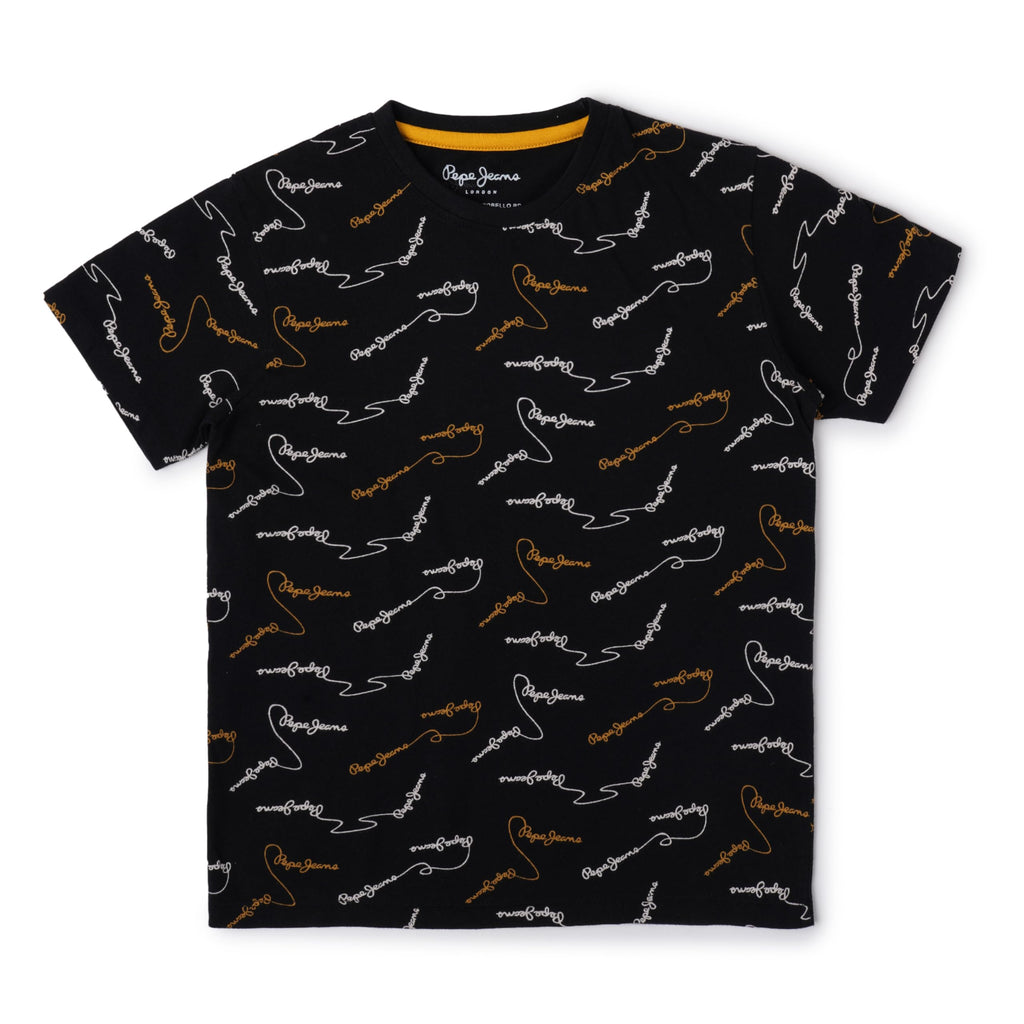 Pepe Jeans Printed Jersey Crew Neck Boys T-Shirt (Black, 8 To 10 Years)
