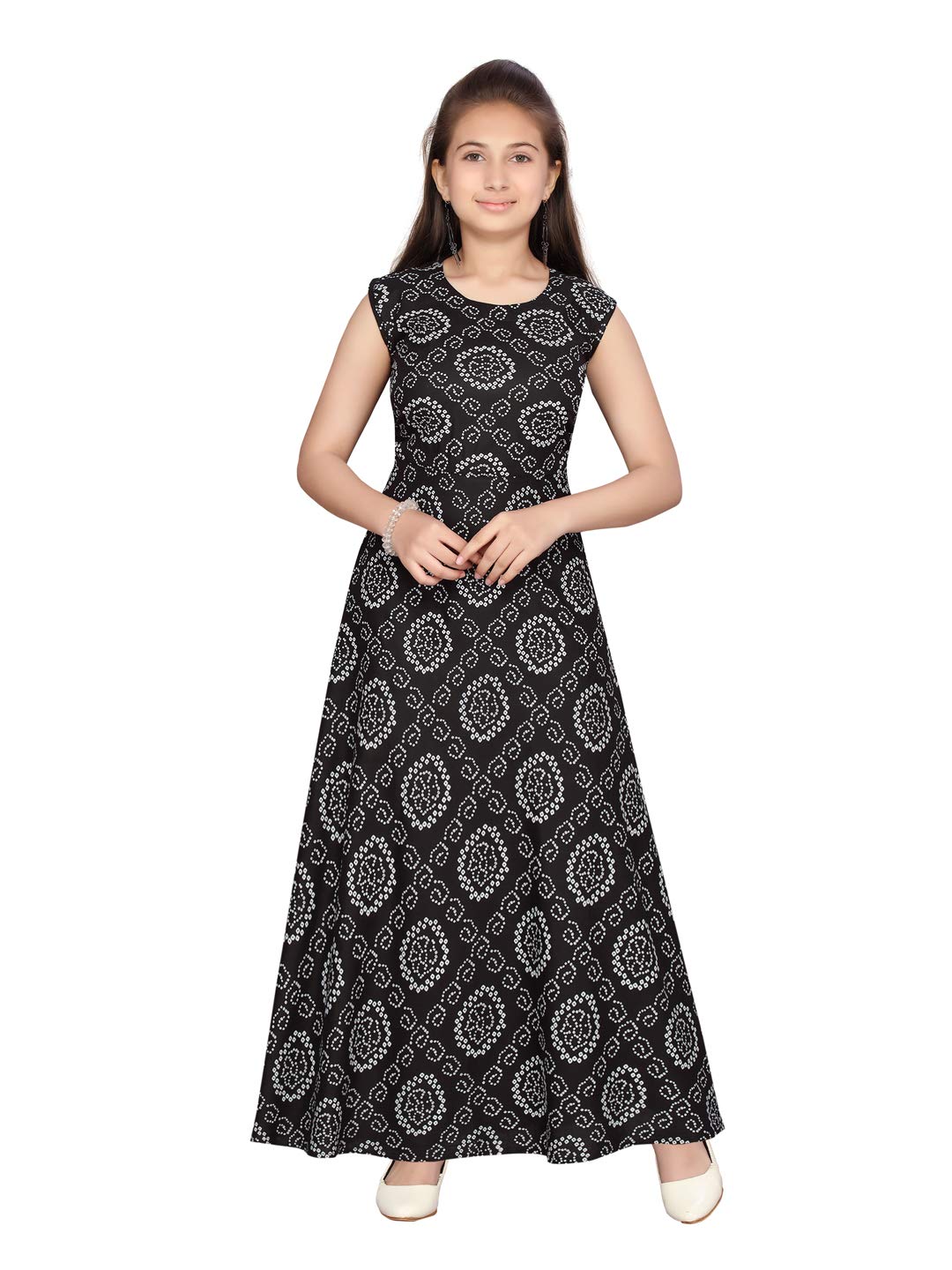 Aarika Girls Cotton A-Line Maxi Dress (DMD-815_Black_32)