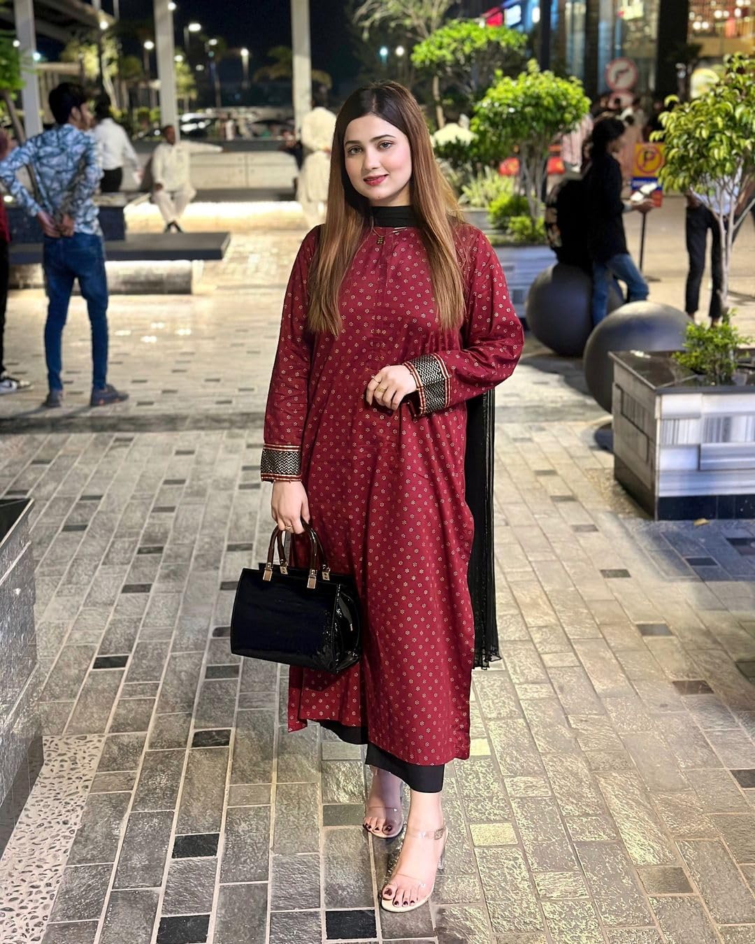 ANNI DESIGNER Womens Rayon Blend Straight Printed Kurta with Palazzo & Dupatta (DEBASHREE Maroon_M_Maroon_Medium)