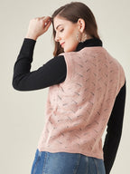 Modeve Self Design V Neck Casual Women Pink Sweater||Winterwear||