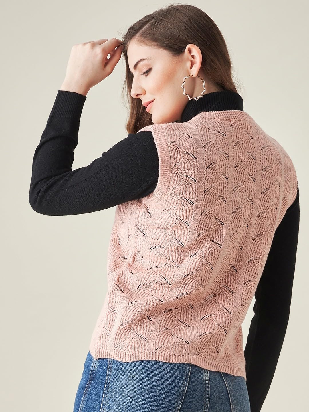 Modeve Self Design V Neck Casual Women Pink Sweater||Winterwear||