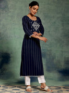Libas WomenS Silk Embroidered Straight Kurta (37094_Blue
