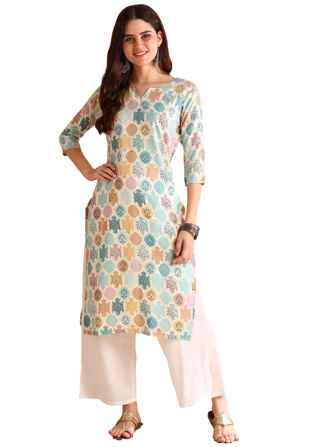 Dsk Studio Poly Rayon Foil Printed Straight Kurti