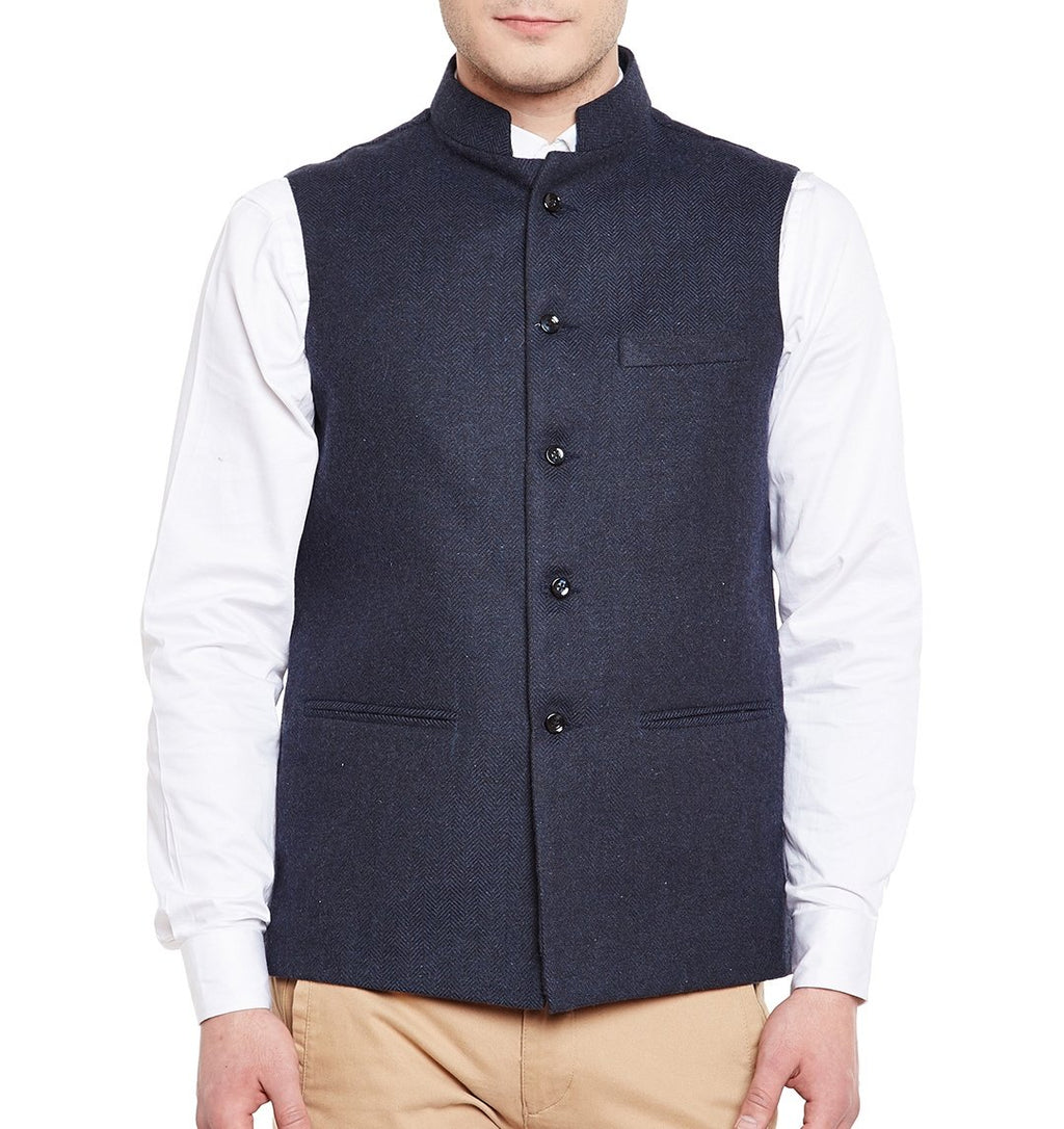 Wintage MenS Wool Blend Grandad Nehru Jacket Vest Waistcoat: Navy