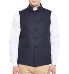 Wintage MenS Wool Blend Grandad Nehru Jacket Vest Waistcoat: Navy