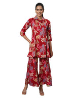 Avanova Soft Maslin Silk V Neck Co-Ords Set For Women'S | Printed Shirt & Bottom Set For Women | Suit Set | Two Piece Dress (Co-