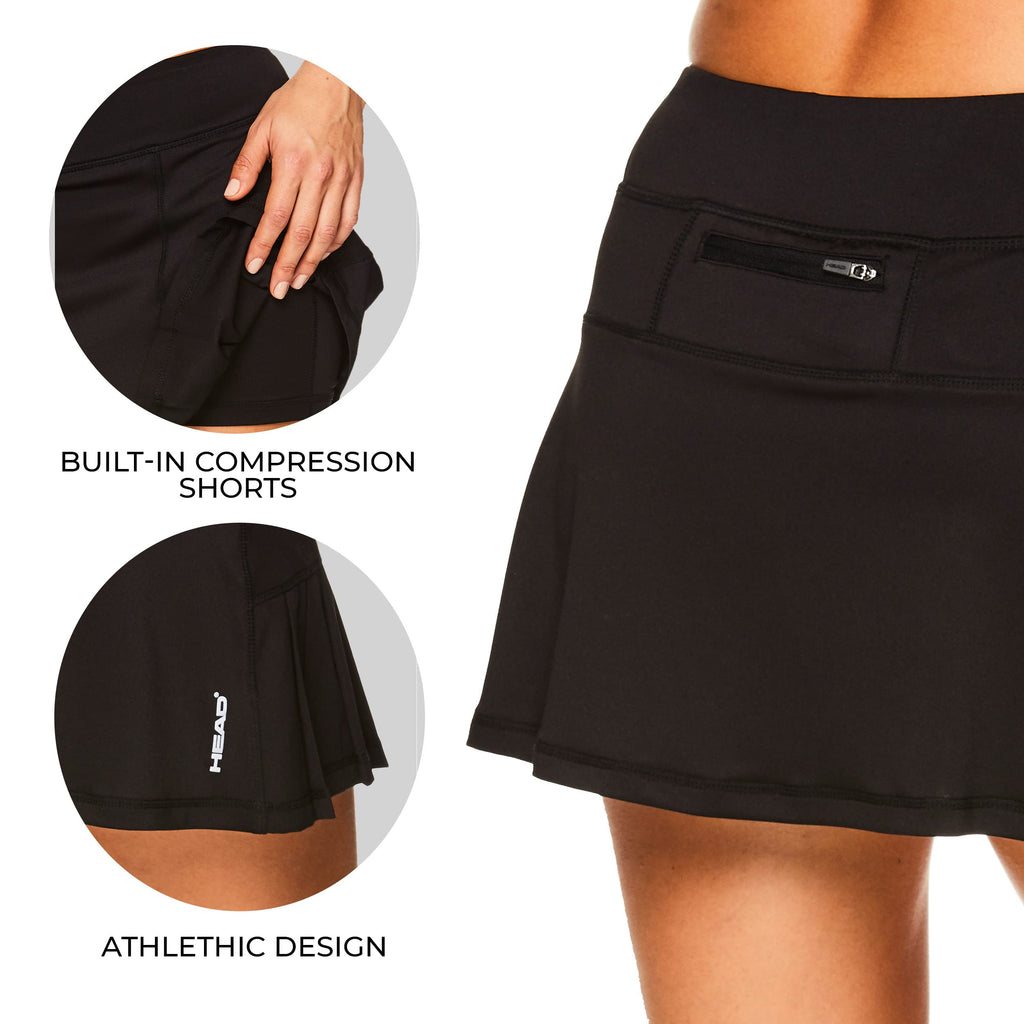 HEAD Women's Athletic Tennis Skort - Performance Training & Running Skirt - Black Spike Skort, X-Large