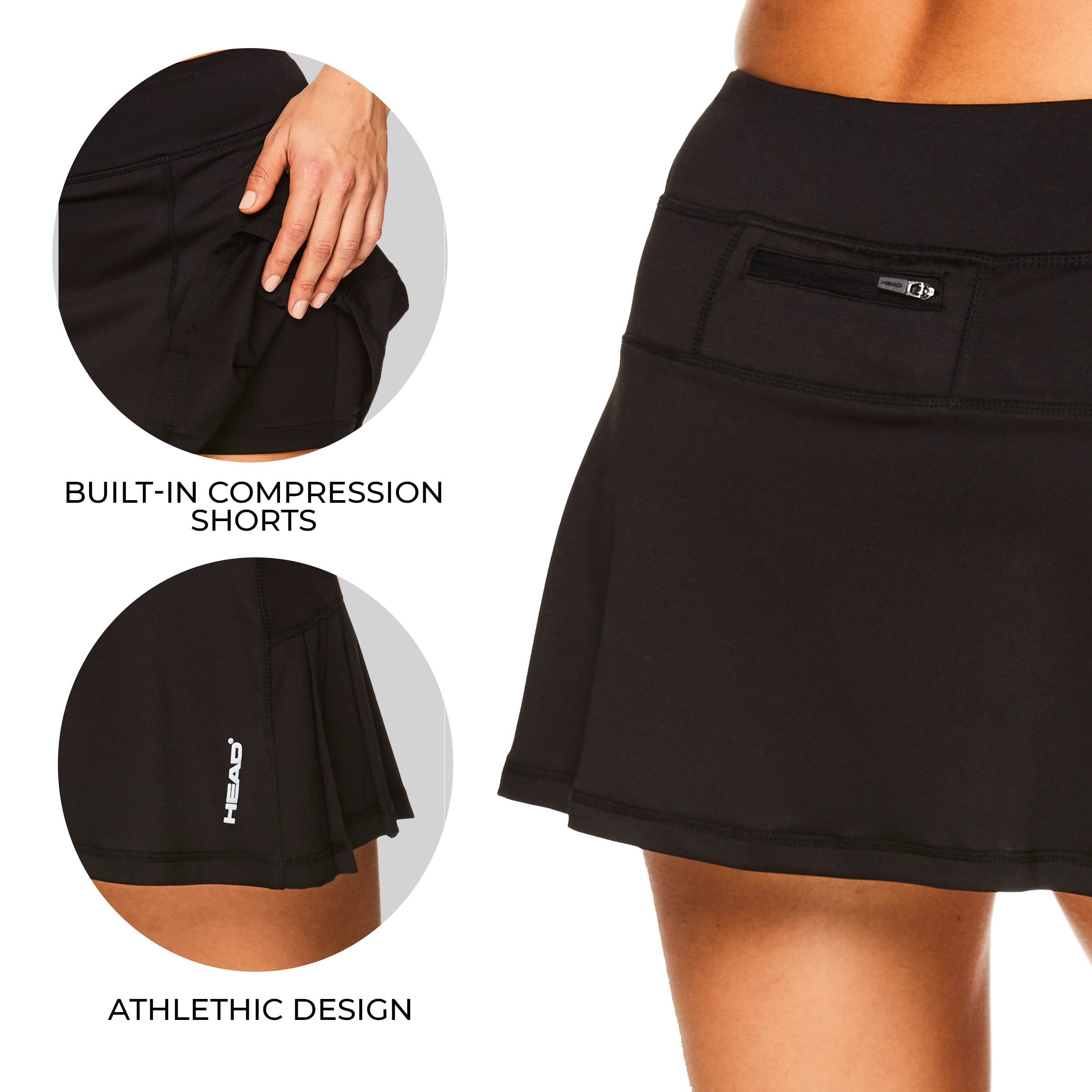 HEAD Women's Athletic Tennis Skort - Performance Training & Running Skirt - Black Spike Skort, X-Large
