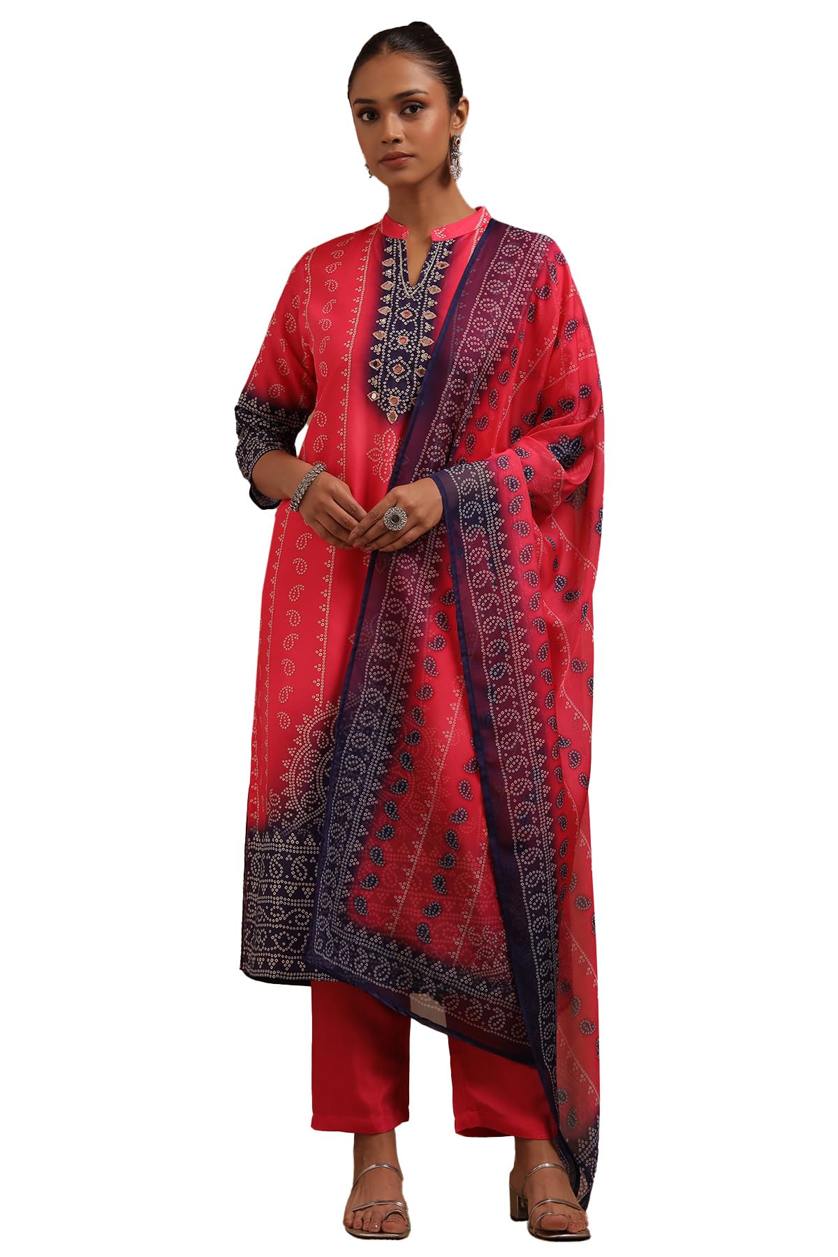 Soch Women Muslin Bandhani Print Suit Set with Mirror Work