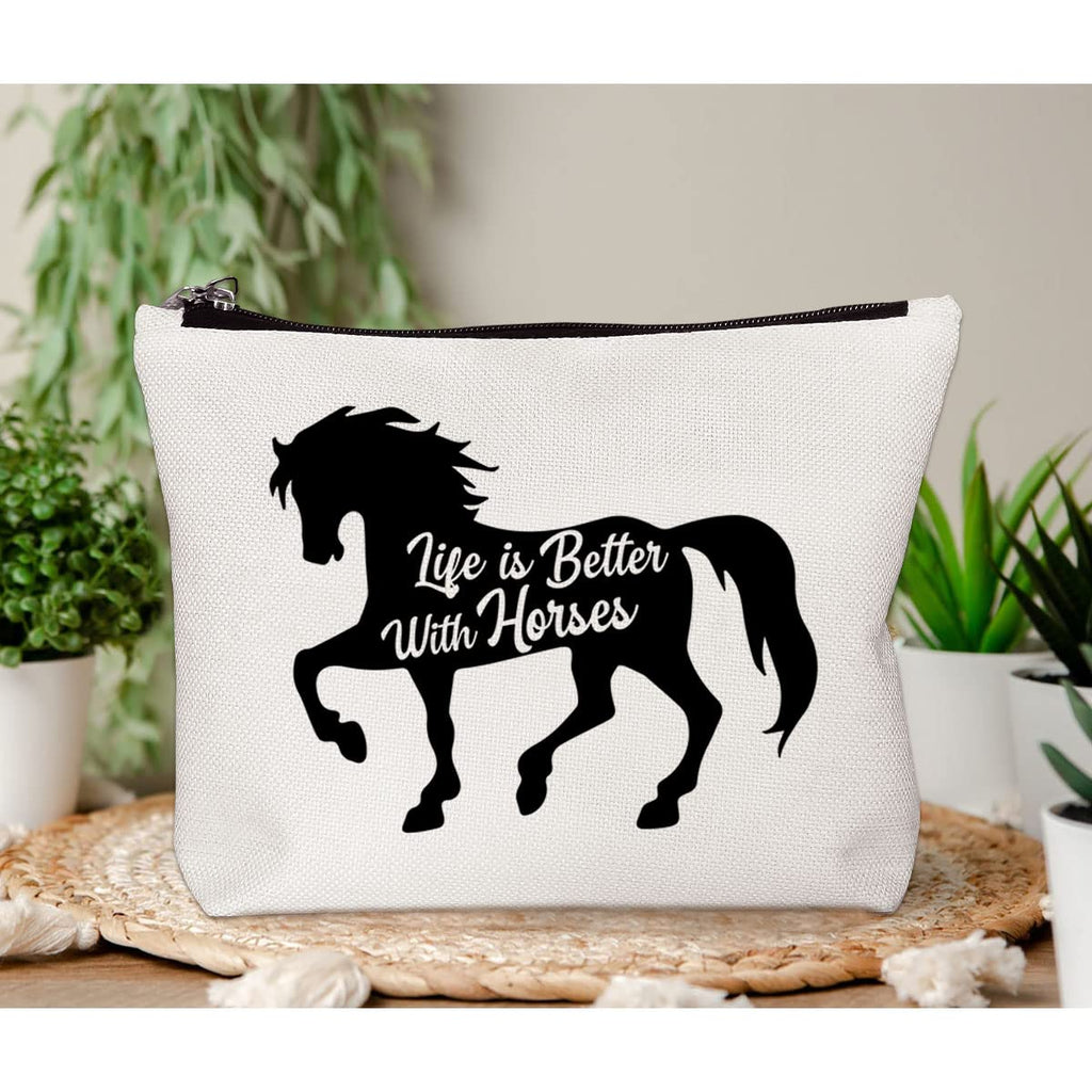BiuNiuring Horse Gifts for Women, Horse Gifts for Horse lovers, Equestrian Gifts, Horse Makeup Bag, Life Is Better With Horses