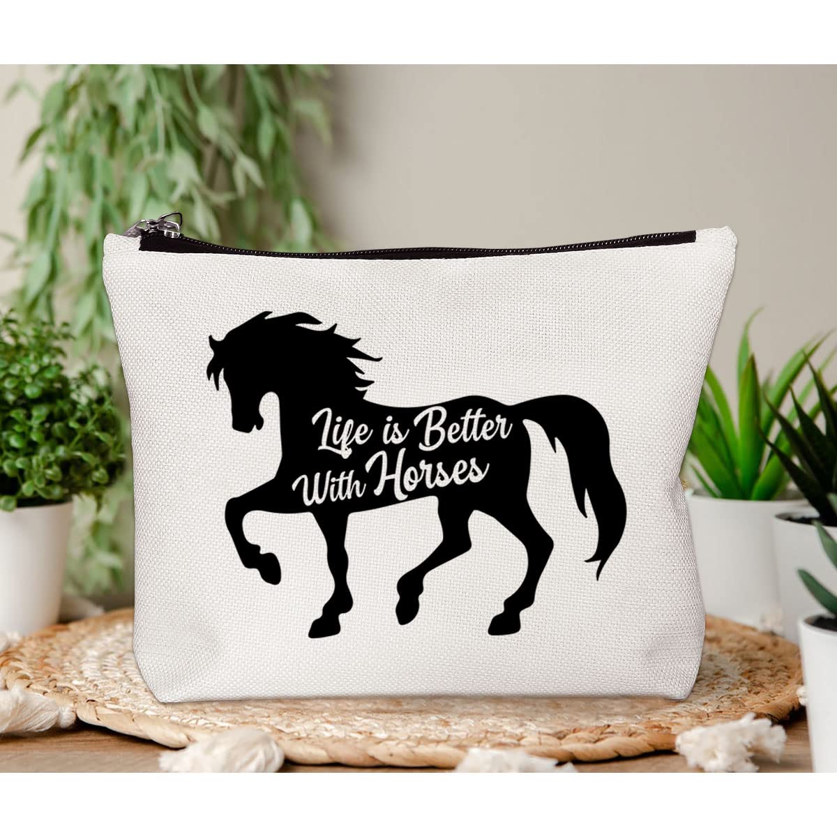 BiuNiuring Horse Gifts for Women, Horse Gifts for Horse lovers, Equestrian Gifts, Horse Makeup Bag, Life Is Better With Horses