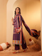 Varanga Women Purple Ethnic Printed Gota Lace Detailed Kurta With Solid Trouser & Printed Dupatta  Elegant Ethnic Set