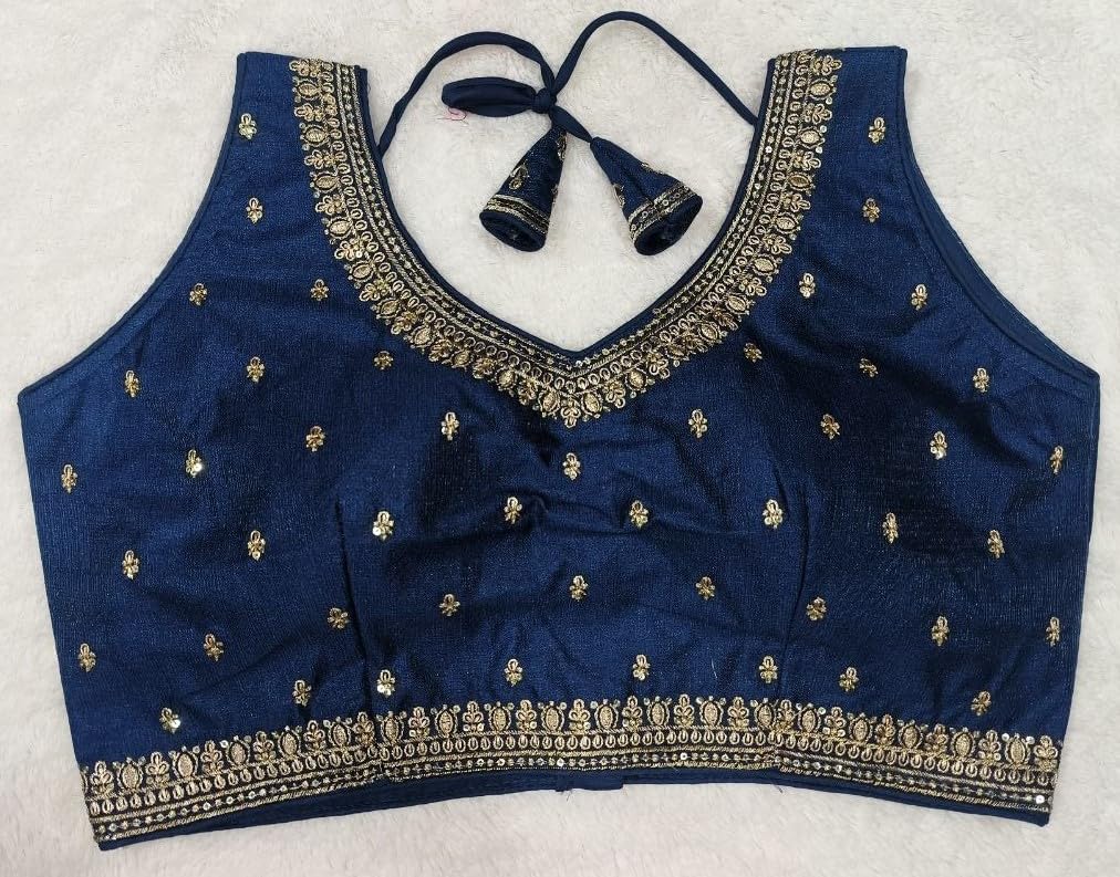Pujia Mills WomenS Indian Ethnic Wear Designer Golden Zari Embroidery With Sequence Work V Neck Sleeveless Readymade Worked Sar