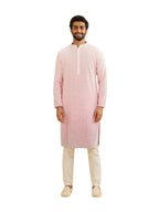 Manyavar Mens Viscose Embroidery|Thread Work Kurta Set (Pink,XL)