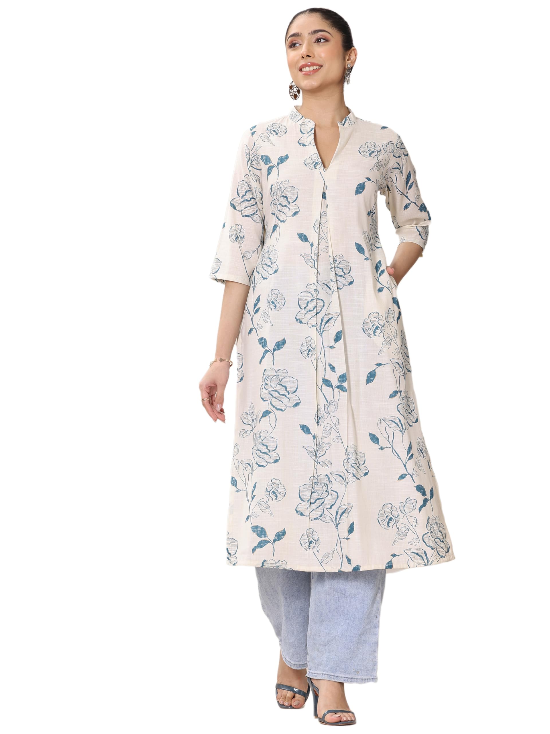 Libas WomenS Cotton Blend Straight Kurtas (29423O_Blue_Xl)