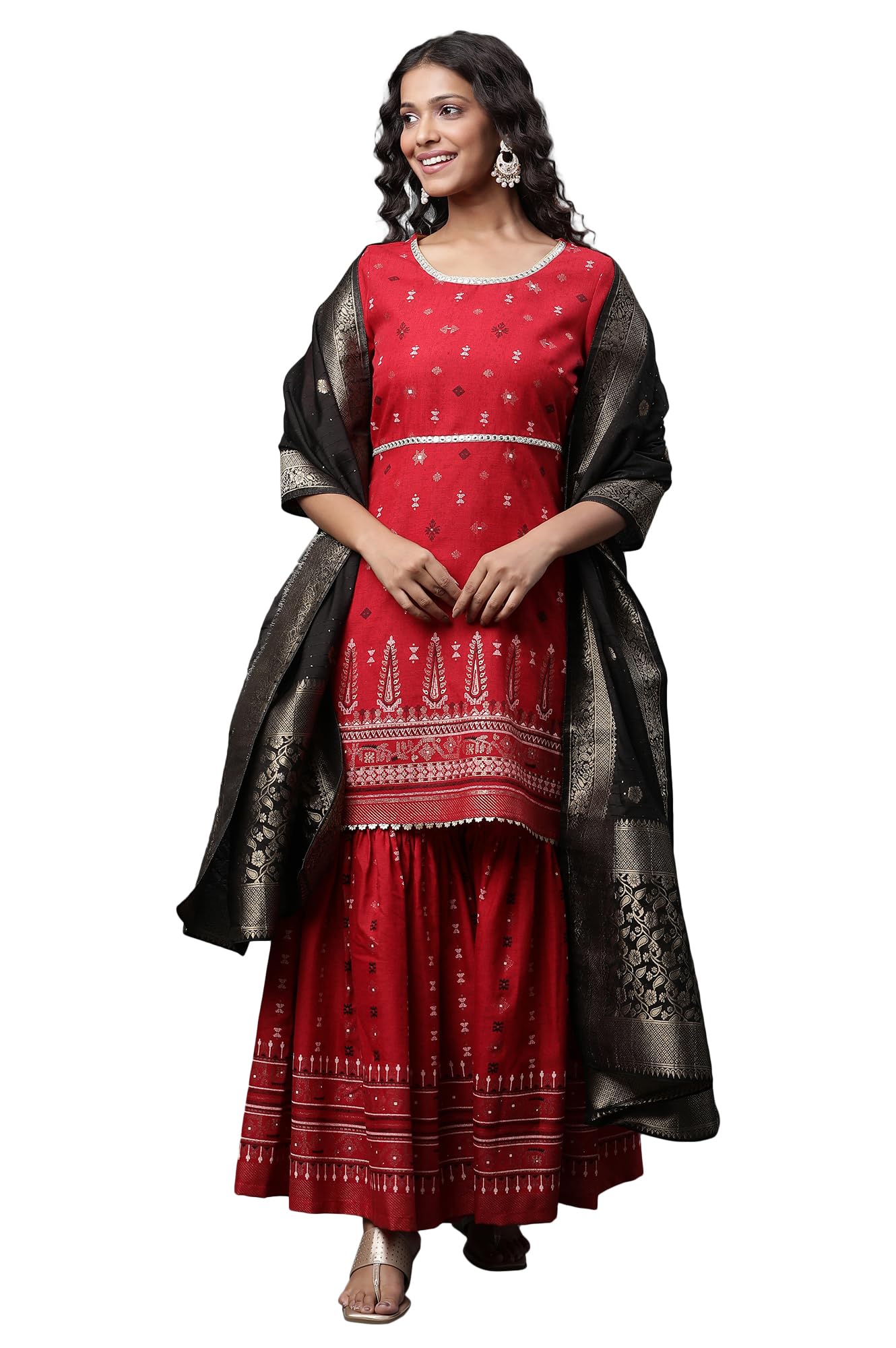 Aurelia WomenS Marron Polyester Flared Kurta, Sharara, Dupatta Suit Set_23Aud14566-507665_Xxl